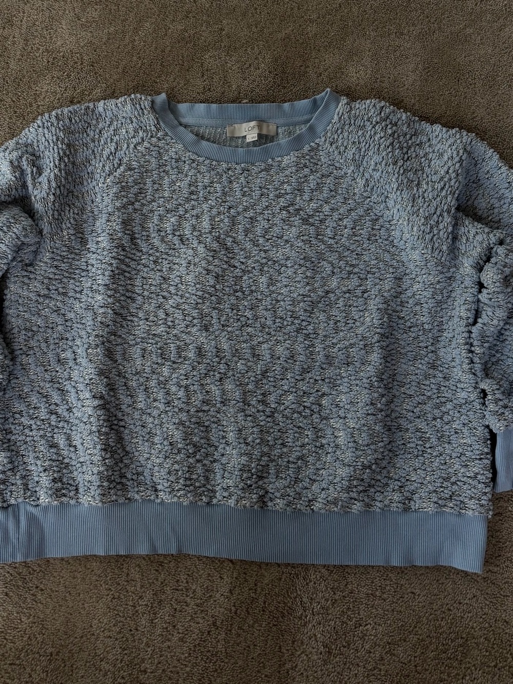 LOFT Blue Textured Cozy Crewneck Sweater – Size Large 🩵